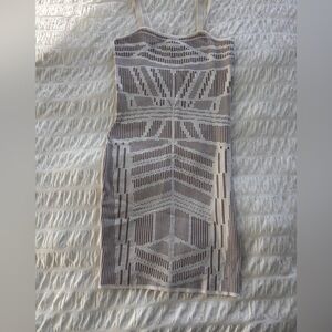 Ronny Kobo Collection Cream and Tan Bandage Dress